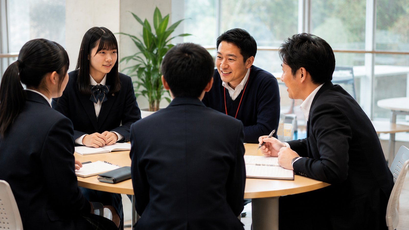 生徒と企業担当者が対話している様子